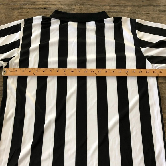 Crown Mens Large Striped Referee Polo Quarter Zip Up Shirt Umpire Sports Costume - Picture 8 of 8
